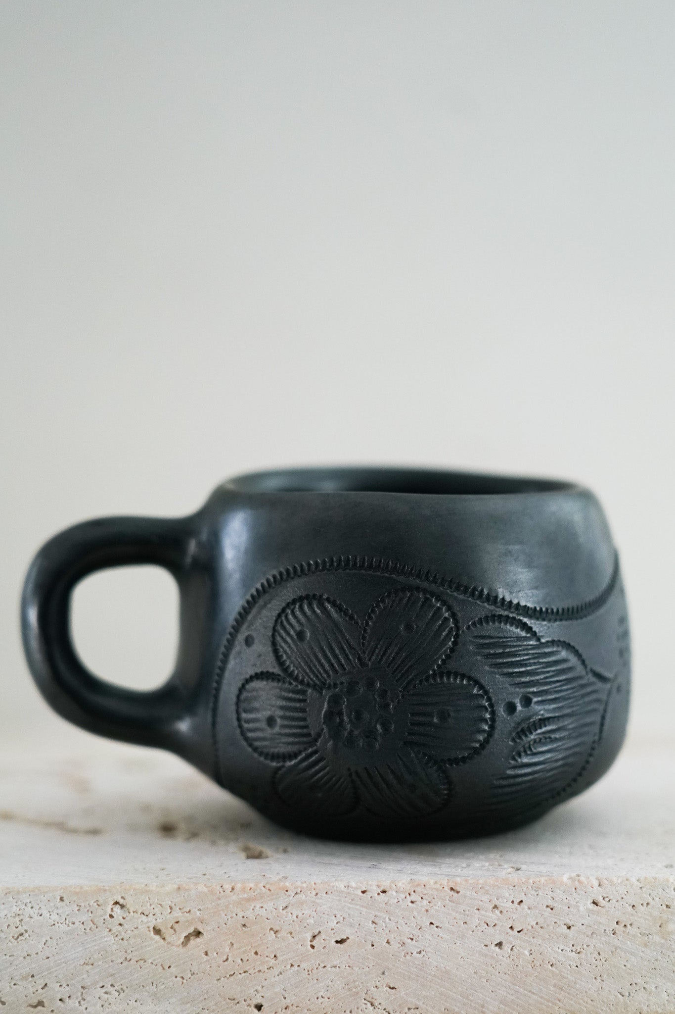 Black Engraved Teacup