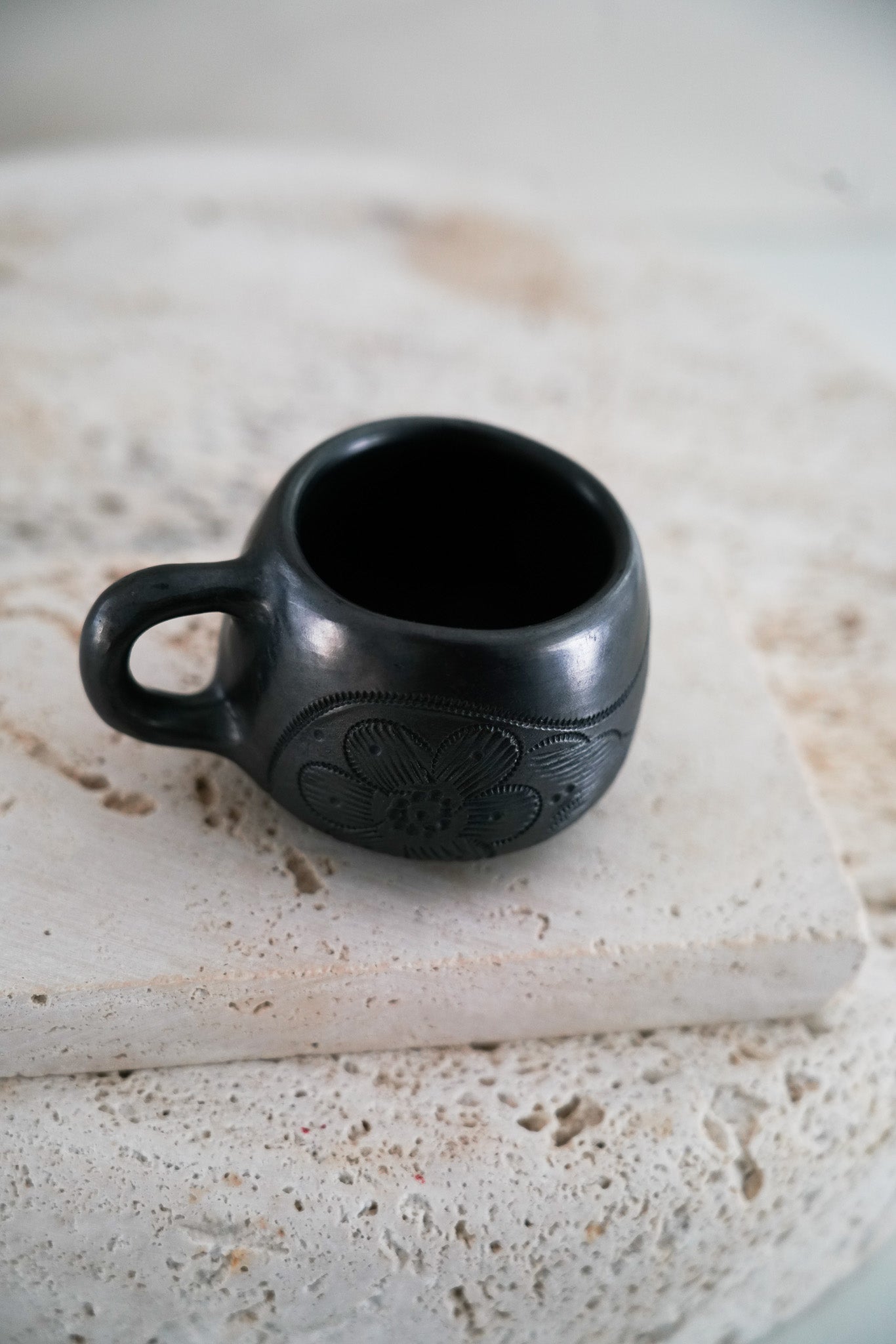Black Engraved Teacup