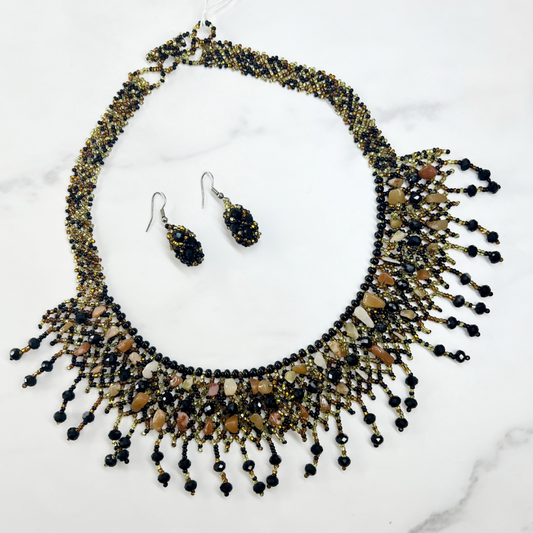 Carnelian Crystal Beaded Necklace/Earrings