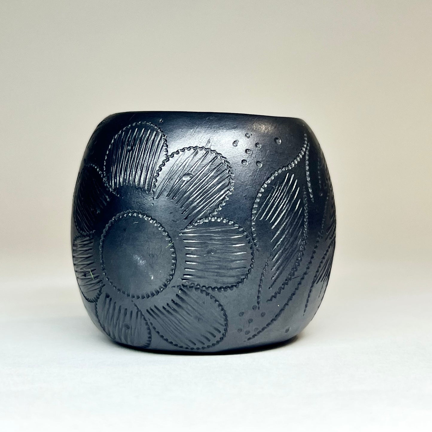 Black Engraved Teacup