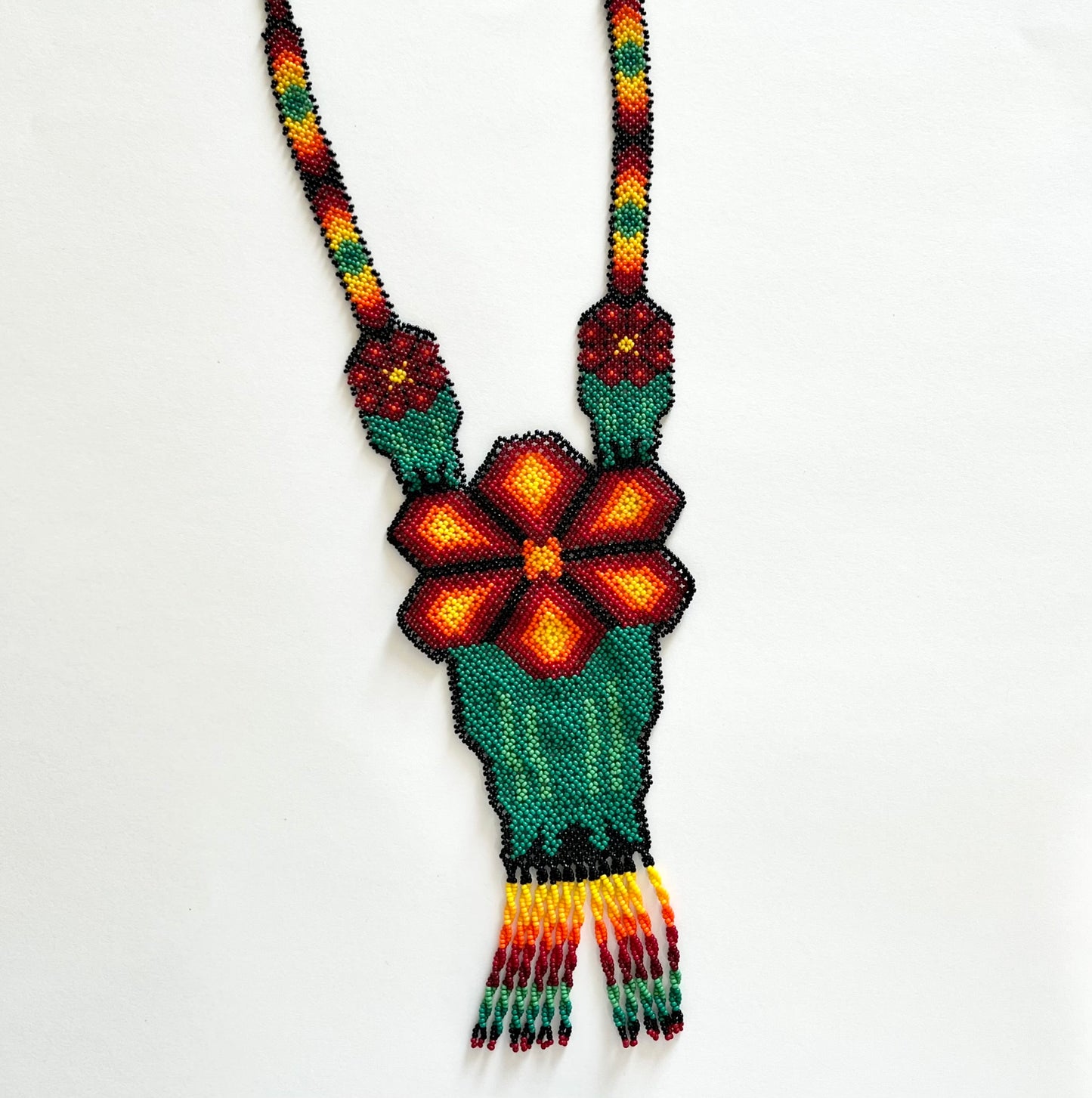 Beaded Flower Tassel Necklace