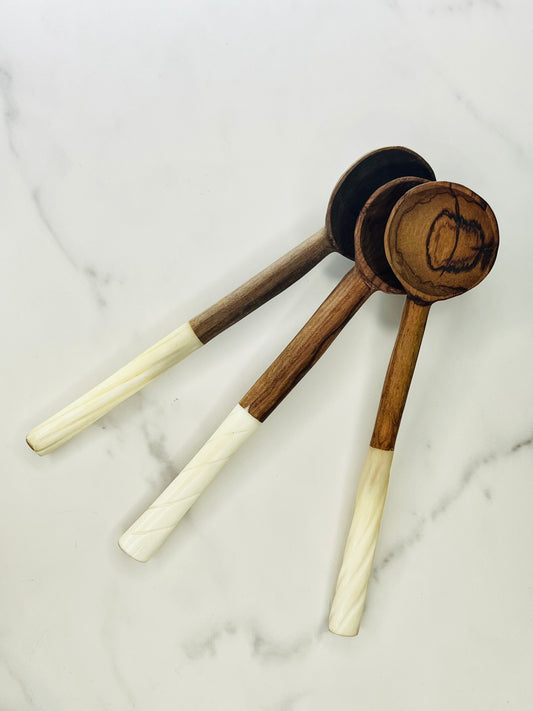 Wooden Spoon with White Handles