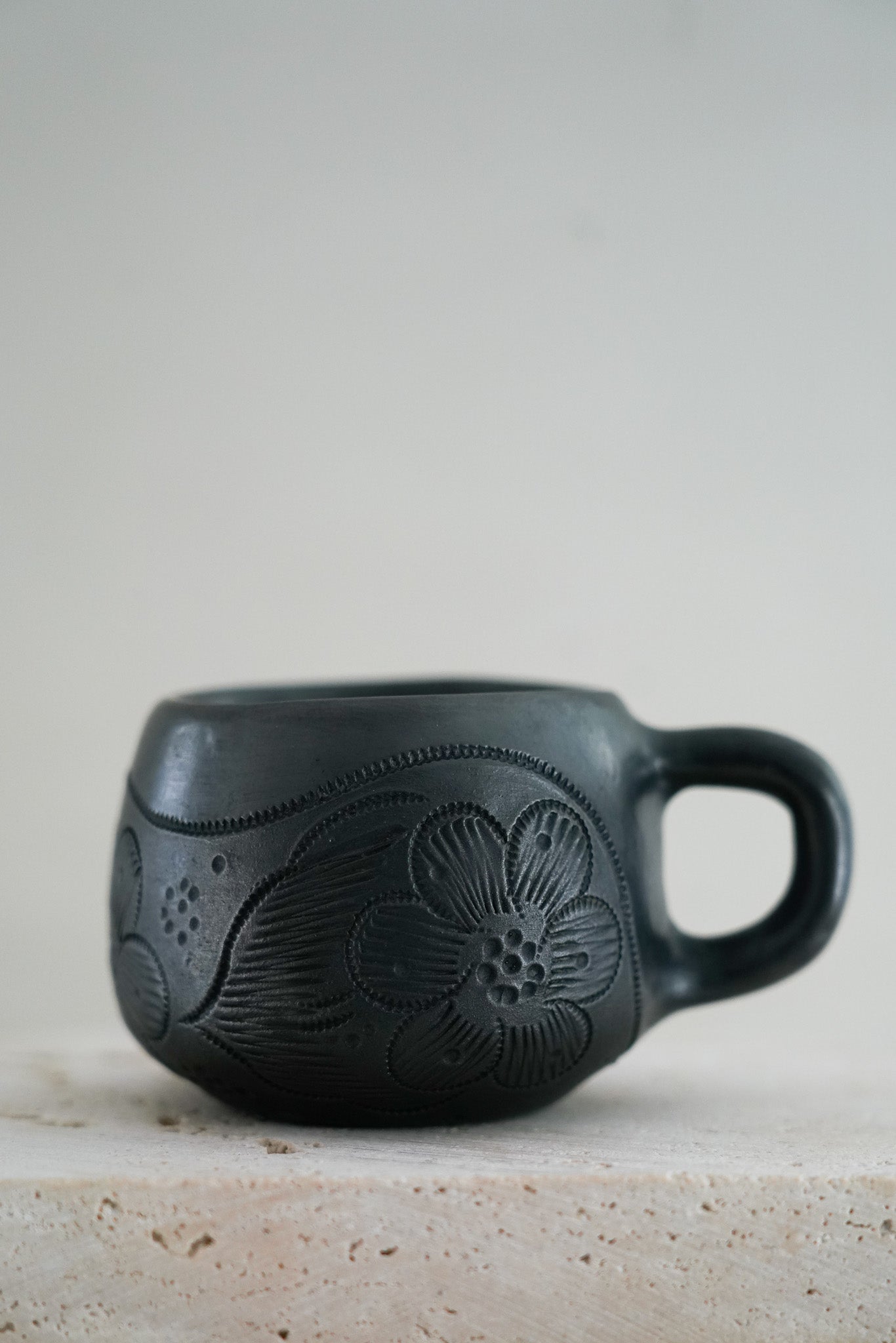 Black Engraved Teacup