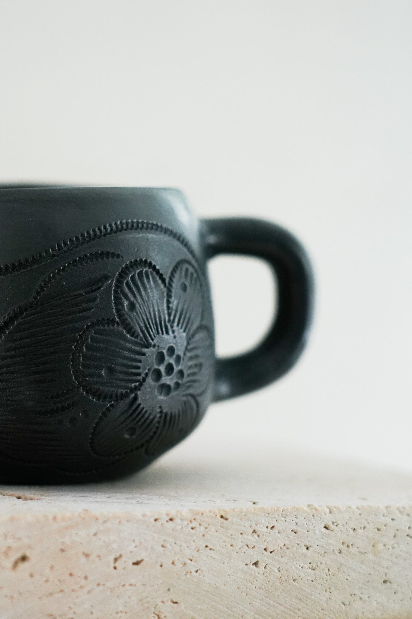 Black Engraved Teacup